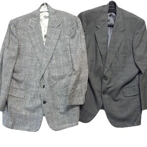 Tom James Sport Coat Lot 2 44R Gray Houndstooth Glen Plaid Wool Blazers Vintage